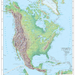 Ameryka Północna i Środkowa - ścienna mapa fizyczna 150 x 200 cm