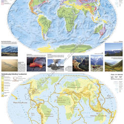 Świat - geologia i tektonika - mapa ścienna  120 x 160 cm